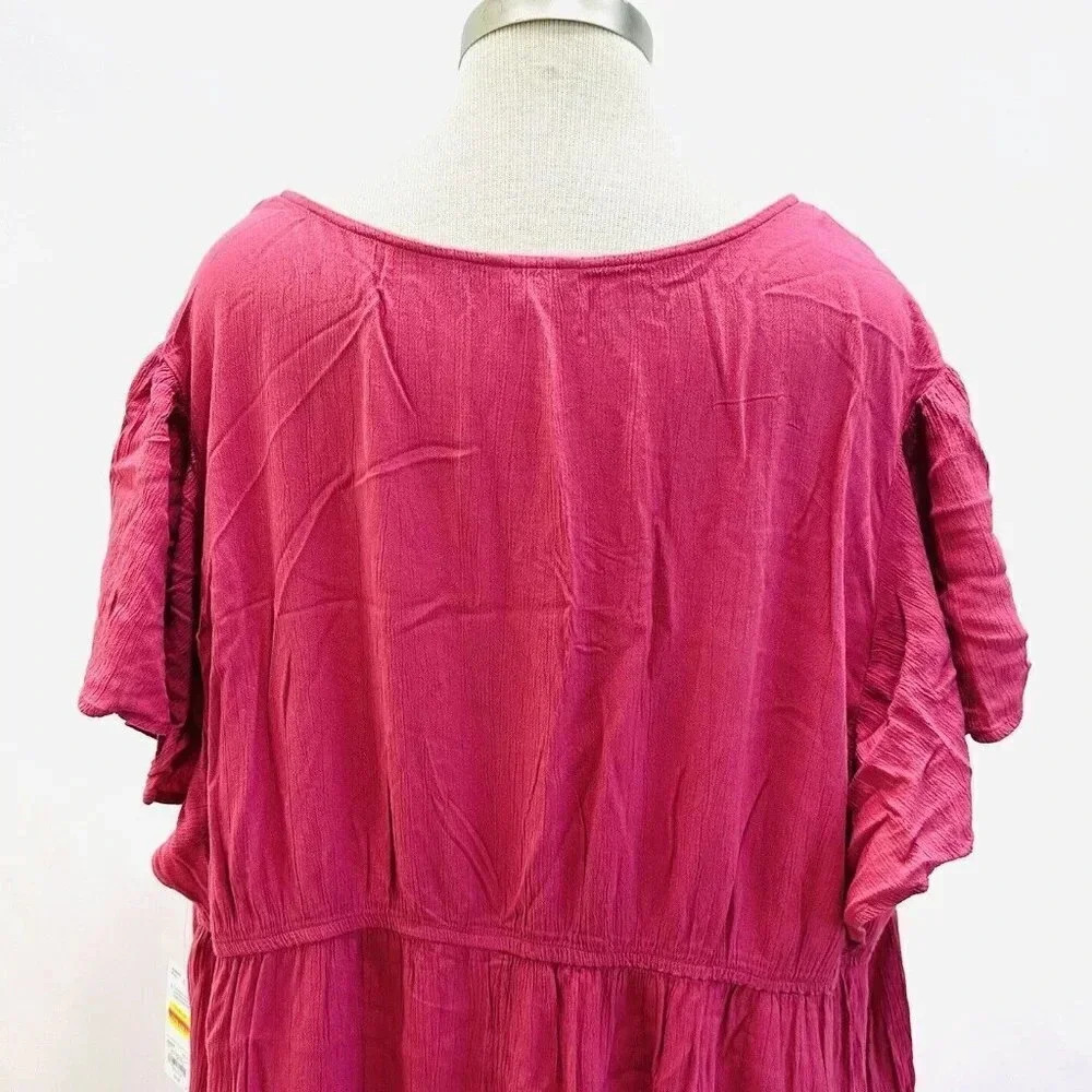 NWT SONOMA Women Short Sleeve Pullover Pink Elastic Waist V-Neck Dress Size 3X - Picture 9 of 12